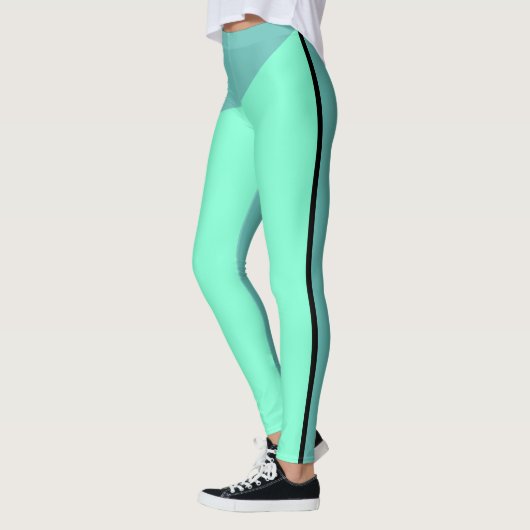 Twee Tone Geometric Aqua en Blauwgroen Leggings (Links)