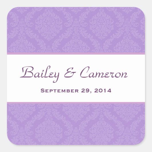 Twee Tone Lavender Paars Damask Wedding V62 Vierkante Sticker (Voorkant)