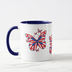 Twee Tone Red White en Blue Butterfly Mok