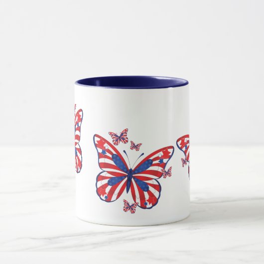 Twee Tone Red White en Blue Butterfly Mok (Midden)