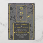 Twee-Tone Slate Floral & Dragonfly Folie Uitnodigi Folie Uitnodiging (Voorkant)