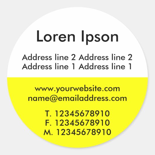Twee Tone Yellow en White Business / Profiel Ronde Sticker (Voorkant)