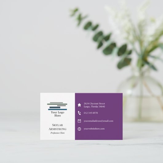 Twee tonen Paarse witte uw Logo iconen één kant Visitekaartje (Staand voorkant)