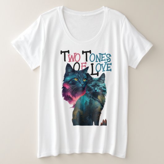 Twee tonen van liefde: levendige katten in eenheid grote maat t-shirt (Design voorkant)