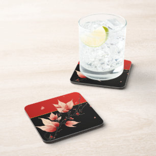 Twee tonen zwart en rood met blad detail bier onderzetter