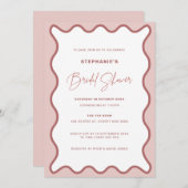Twee Tones Roze Golflijn Rand Bruiloft Uitnodiging (Voorkant / Achterkant)