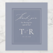 Twee-tonige Dusty Blue Wedding Dank u ID1102 Wijn Etiket (Enkel label)