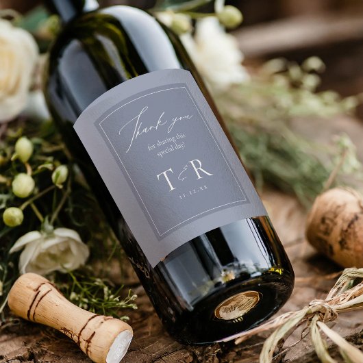 Twee-tonige Dusty Blue Wedding Dank u ID1102 Wijn Etiket