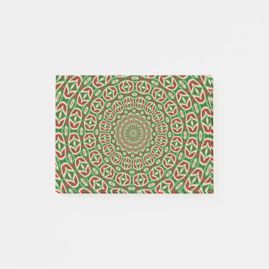 Twee Tons Groen En Rood En Wit Kerst Mandala Post-it® Notes (Voorkant)