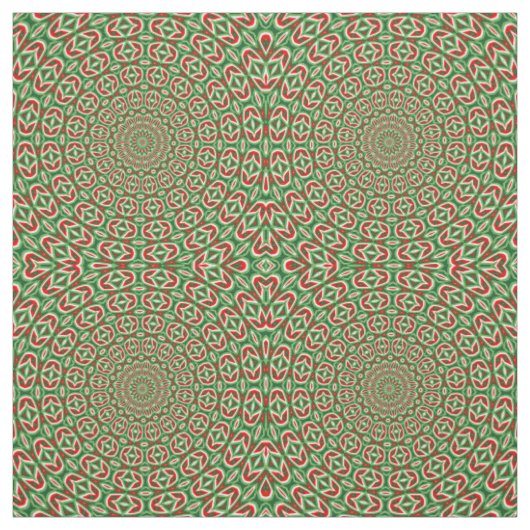 Twee Tons Groen En Rood En Wit Kerst Mandala Stof (Swatch)