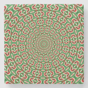 Twee Tons Groen En Rood En Wit Kerstmandala Stenen Onderzetter