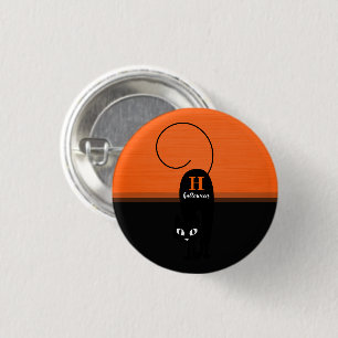 Twee Tons Halloween Oranje Zwart Kat Ronde Button 3,2 Cm