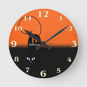 Twee Tons Halloween Oranje Zwart Kat Ronde Klok
