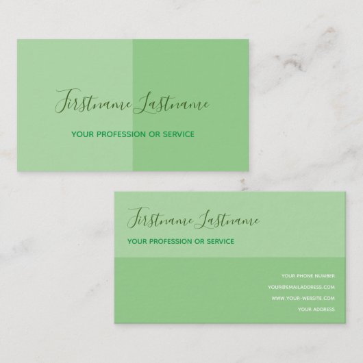 Twee toonhalve verdeelde verse groene kalligrafie visitekaartje (Voorkant / Achterkant)
