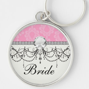twee toonpastel roze floral damask patroon sleutelhanger
