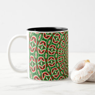 Twee toons groen en rood en wit kerstmandala tweekleurige koffiemok