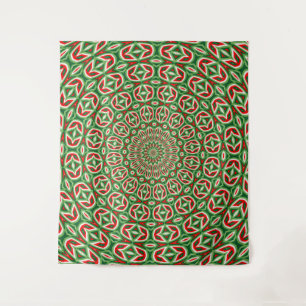 Twee toons groen en rood en wit kerstmandala wandkleed