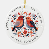 Twee Tortelduifjes bruiloft Jubileum foto Keramisch Ornament (Voorkant)