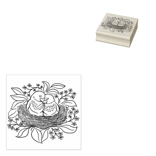 Twee Tortelduifjes in een Nest Rubberstempel (Gestempeld)