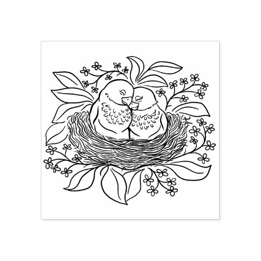 Twee Tortelduifjes in een Nest Rubberstempel (Afrduk)