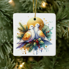 Twee tortelduiven | 12 dagen Kerst Keramisch Ornament