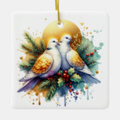 Twee tortelduiven | 12 dagen Kerst Keramisch Ornament (Voorkant)