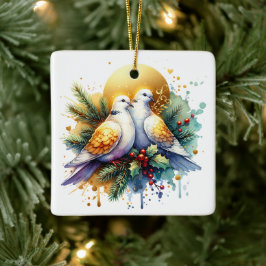 Twee tortelduiven | 12 dagen Kerst Keramisch Ornament