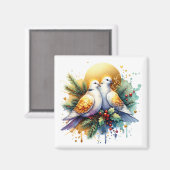 Twee tortelduiven | 12 dagen Kerst Magneet (Voorkant / Achterkant)