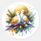 Twee tortelduiven | 12 dagen Kerst Ronde Sticker (Voorkant)