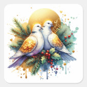 Twee tortelduiven | 12 dagen Kerst Vierkante Sticker (Voorkant)