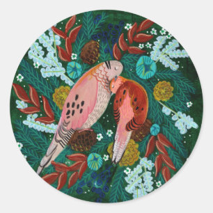 Twee tortelduiven bloemenkranz Kerstvakantie Ronde Sticker