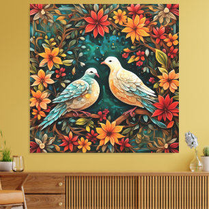 Twee Tortelduiven Canvas Afdruk