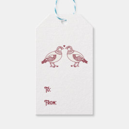 Twee tortelduiven in het rood cadeaulabel