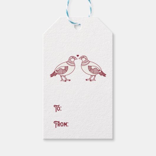 Twee tortelduiven in het rood cadeaulabel (Voorkant)