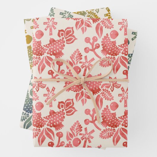 Twee tortelduiven in roze, groen en mosterd inpakpapier vel (In situ)