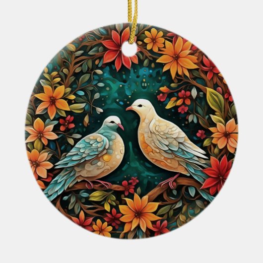 Twee Tortelduiven Keramisch Ornament (Voorkant)