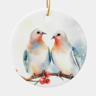 Twee Tortelduiven Keramisch Ornament