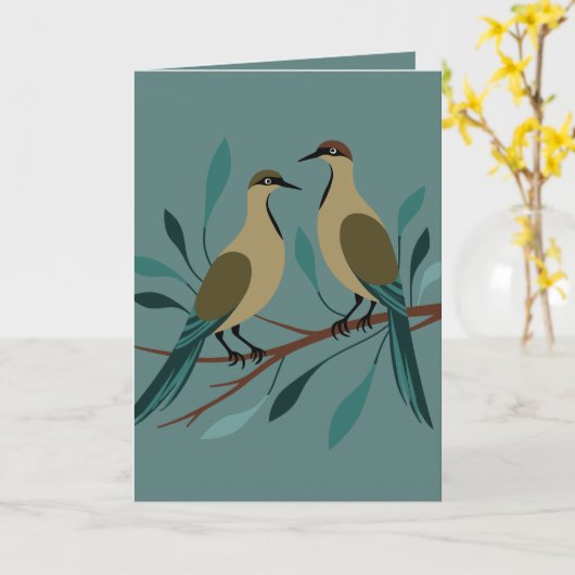 Twee tortelduiven knippen stencil retro stijl 3 ui kaart (Gele Bloem)