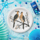 Twee tortelduiven knippen stencil retro stijl 7 papieren bordje (Feest)