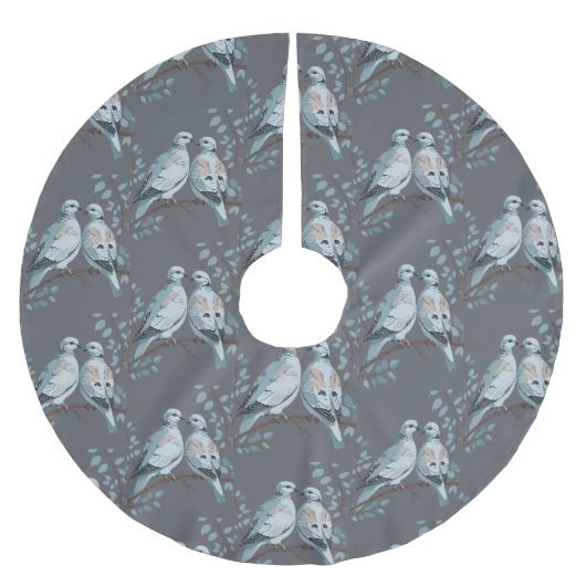 Twee tortelduiven knippen stencil-stijl uit kerstboom rok (Voorkant)