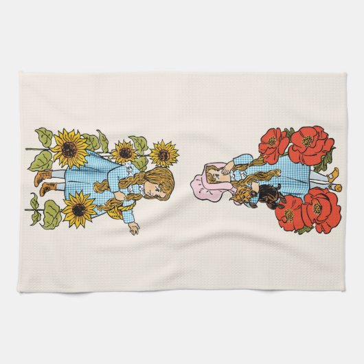 Twee  Tovenaar van Oz Dorothy met Bloemen Theedoek (Horizontaal)