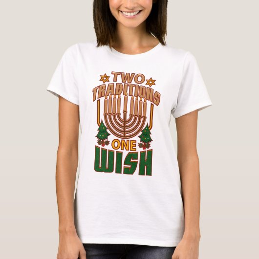 Twee tradities één Wish Hanukkah Graphic T-shirt (Voorkant)