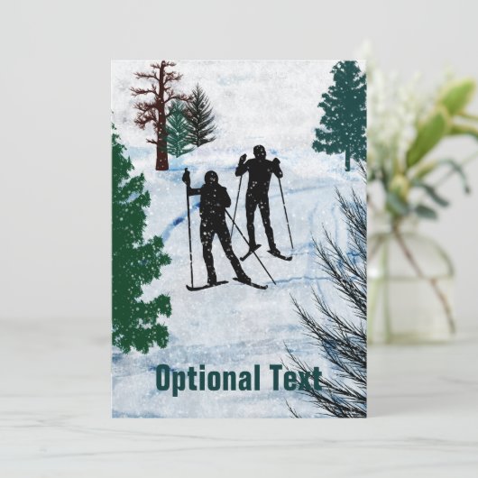 Twee transnationaal skiers sneeuwscooter - kaart (Staand voorkant)