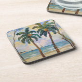 Twee tropische palmbomen die olie schilderen bier onderzetter (Linkerzijde)