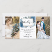 Twee Trouwfoto Blauwe Aquarel Bloemstuk Bedankt (Voorkant)