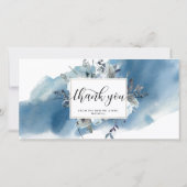 Twee Trouwfoto Blauwe Aquarel Bloemstuk Bedankt (Achterkant)