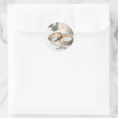 Twee trouwringen op satijn met liefde ronde sticker (Tas)