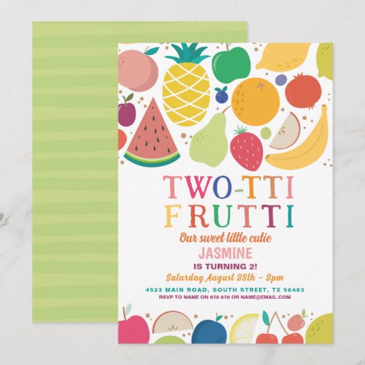 Twee-tti Fruit Fruit Verjaardagsfeestje 2de Tutti  Kaart (Voorkant / Achterkant)