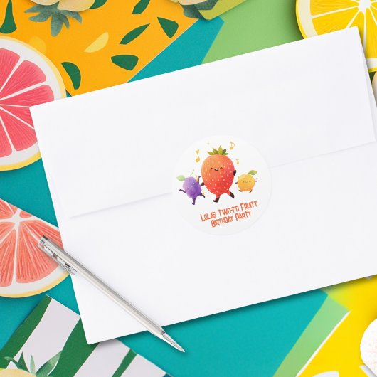 Twee-tti fruitige 2e verjaardagsfeestje envelop ronde sticker