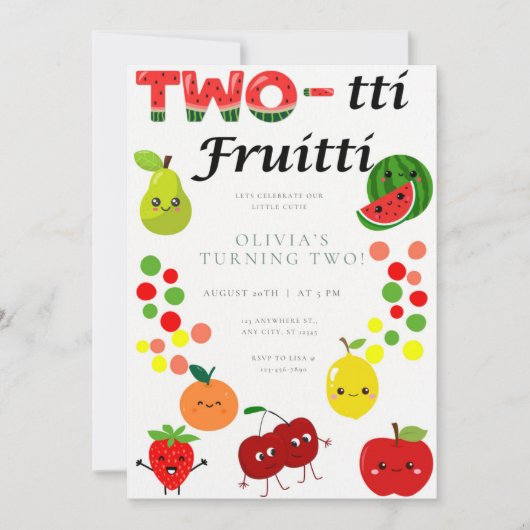 Twee-tti Fruitige Verjaardagsuitnodiging Kaart (Voorkant)